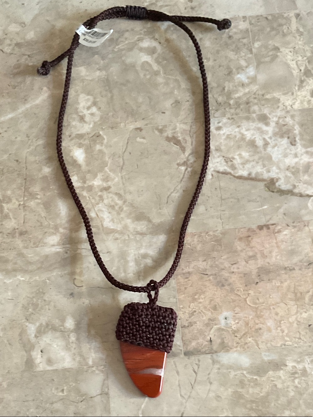 FREE PEOPLE  Brown Cord Necklace with Red-Brown Stone Pendant